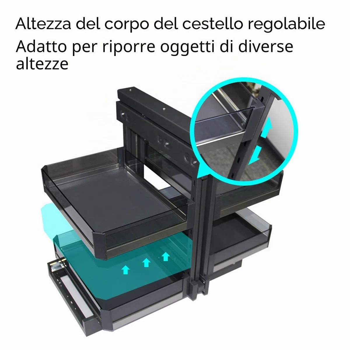 Unità d'Angolo Cucina Estraibile Contenitore Soft Close Home Cabinet Organizer con 4 Cestelli Portaoggetti, Cestello Estraibile Angolare Universale Sinistro e Destro 800, Nero, Acciaio al Carbonio