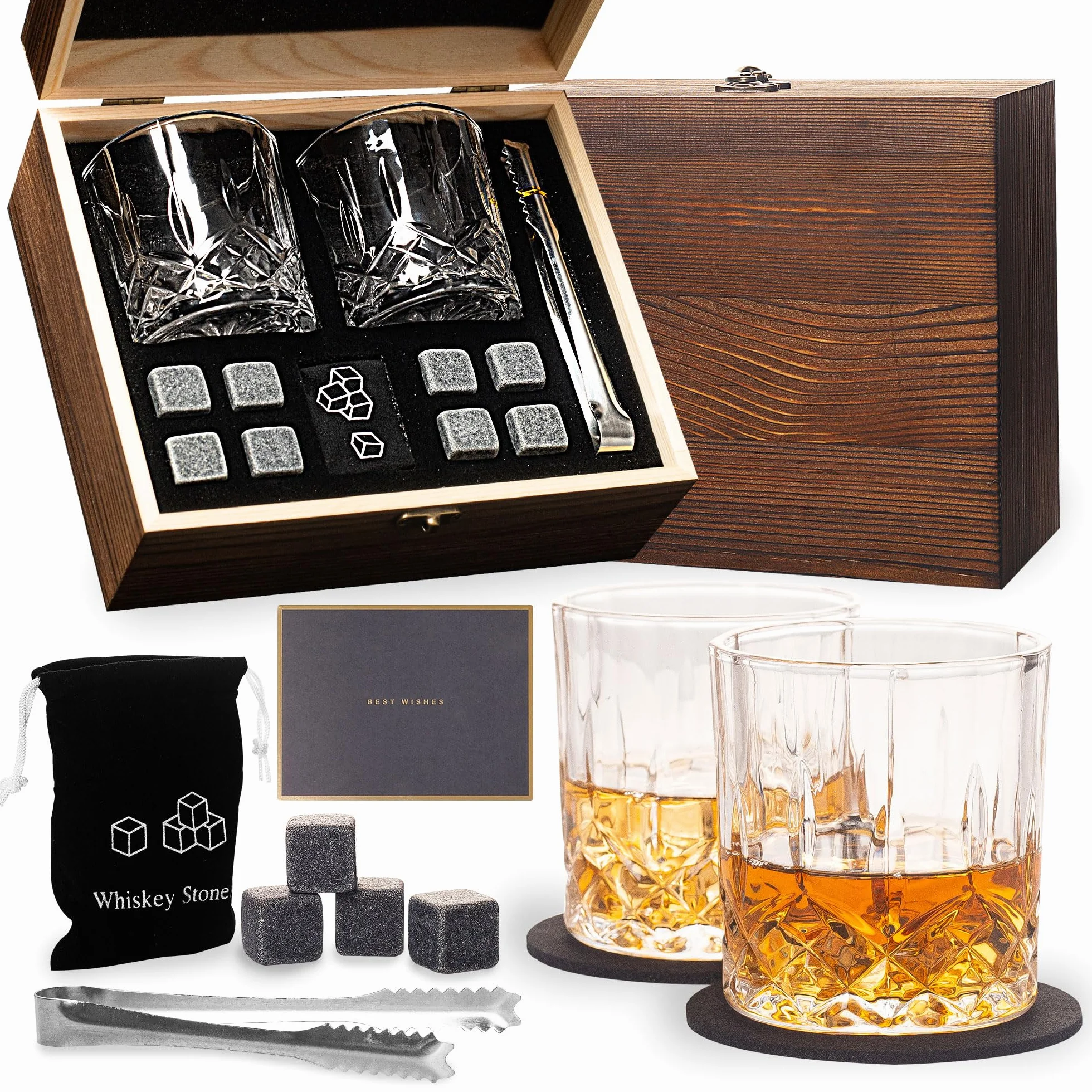 Set regalo di bicchieri da whisky, regalo di compleanno per uomini, 30°, 40°, 50°, 60°, set di bicchieri da whisky per regali del Ringraziamento, San Valentino, anniversario, Natale, per uomini, papà