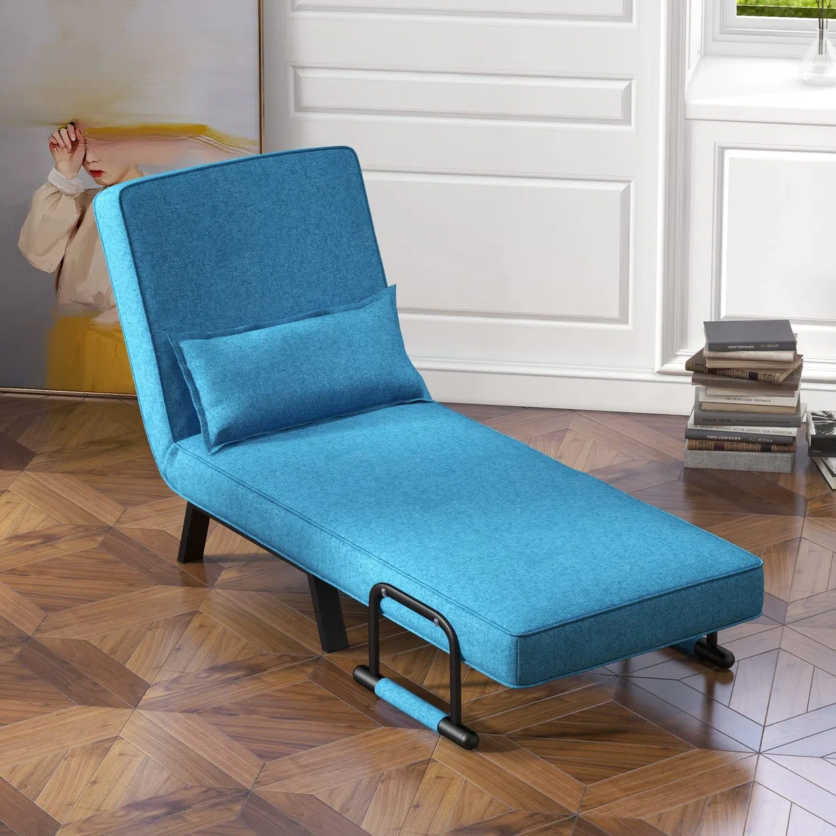 HOMASIS 4 in 1 Poltrona Letto, Divano Letto Pieghevole con Braccioli, Poltrona Salvaspazio con Schienale Regolabile con 6 Angolazioni e Cuscino Removibile, Portata 150 kg (Blu)