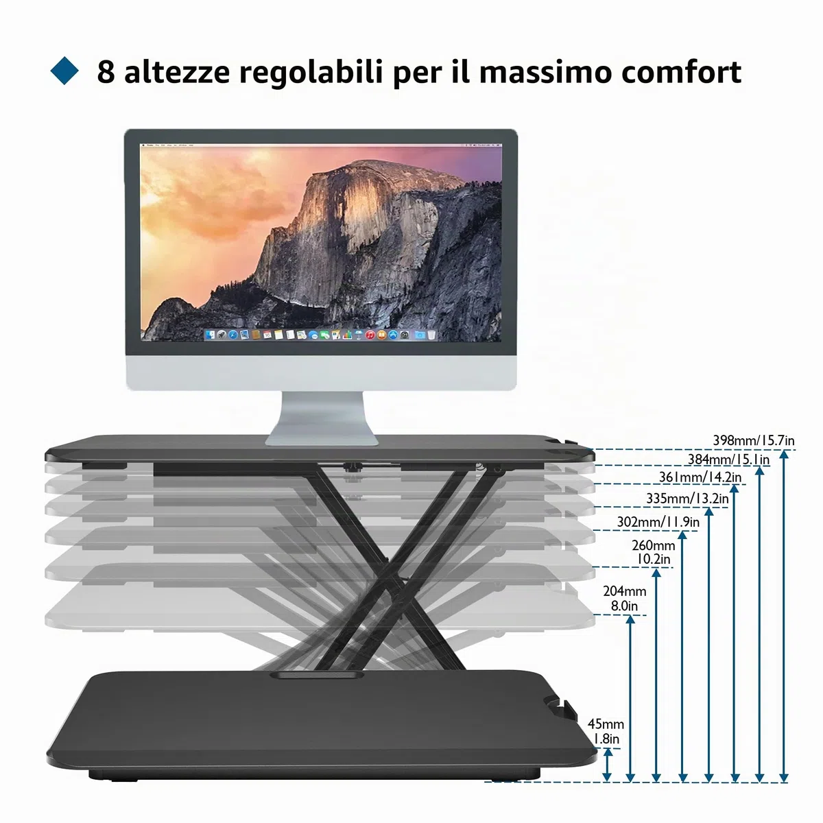 BONTEC Convertitore da Scrivania Seduto-in Piedi, Workstation da Ufficio Ultra Robusta Regolabile in Altezza,Rialzo Ergonomico X-Frame, Adatto per Schermi di Computer PC, Tastiere, Laptop fino a 8 kg