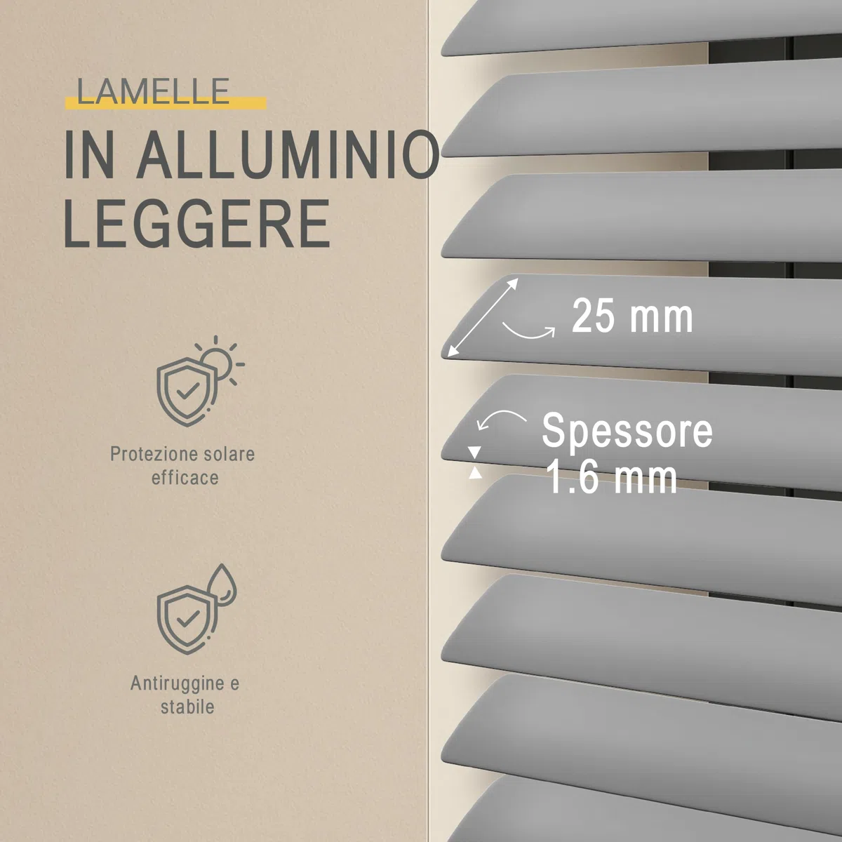 Sol Royal Tende veneziane in alluminio senza forature 60x175 cm incl. supporto a morsetto – Tenda veneziana in alluminio per finestre interne larghezza 60 cm, lamelle 25 mm – Argento opaco – JA2