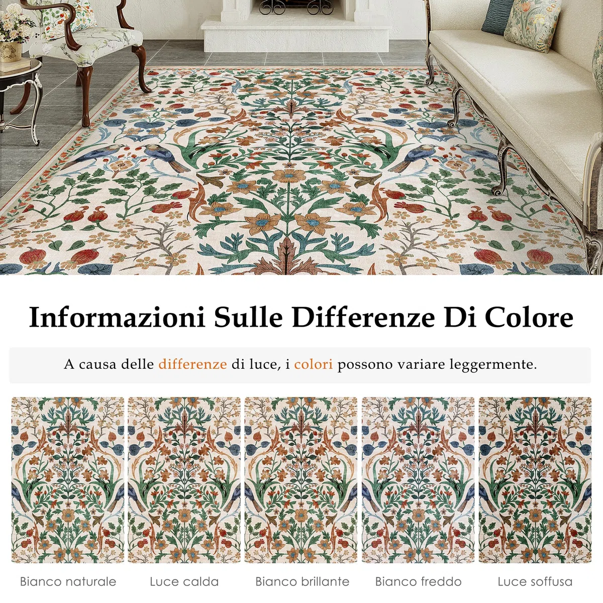 PureCozy Tappeto Corridoio 60x240cm Floreale Pelo Corto Antiscivolo Morbido Retro Lavabile Tappeti per Cucina Corridoio Piedi Del Letto Camera Da Letto Salotto Beige Rug