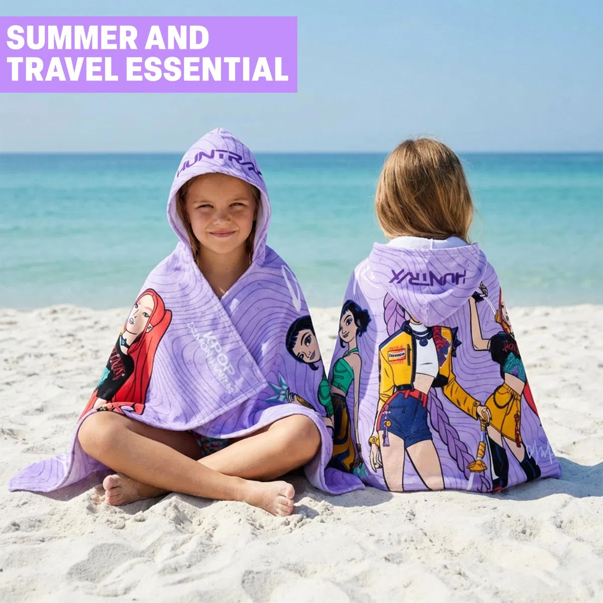 Get Trend KPop Demon Hunters Asciugamano Bagno Bambina con Cappuccio Telo Mare Estivo Cotone Morbido per Piscina Spiaggia e Bagno Idea Regalo Ragazza