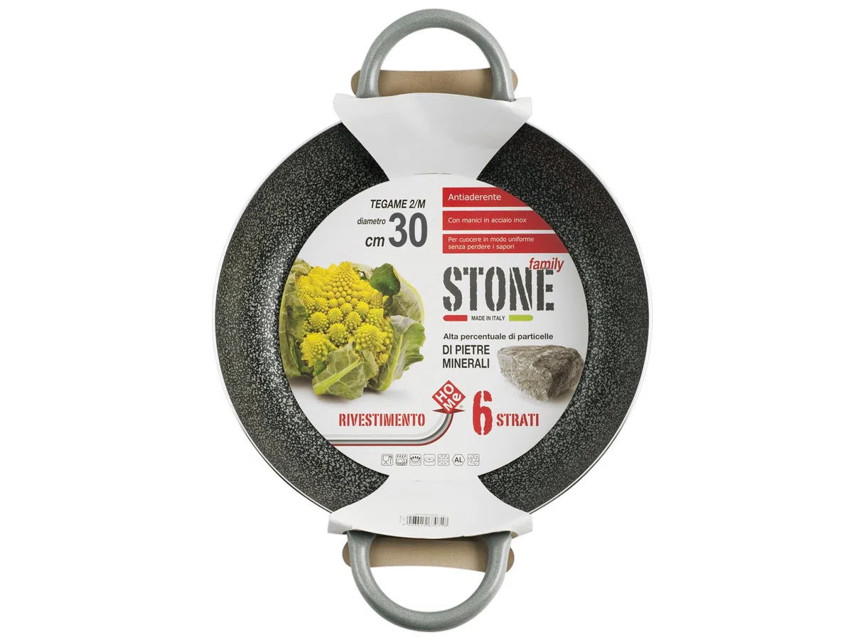 Home Tegame 2 Manici Antiaderente Family Stone Cm30 Pentole Cucina, Alluminio, Nero, 30 cm