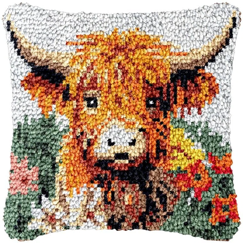 Kit per realizzare cuscini fai da te a forma di mucca delle Highland con motivo prestampato, per decorare cuscini e tappeti fai da te, 43 x 43 cm