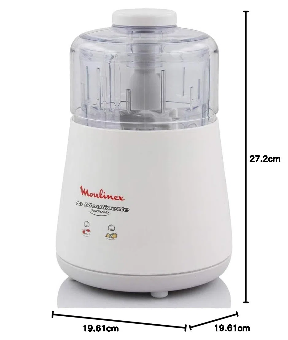 Moulinex La Moulinette Tritatutto Elettrico, Adatto per Tutti i Tuoi Alimenti, 1000 W, 0.3 L, Caraffa Trasparente, Semplice Sistema di Pressione, Bianco, DPA141