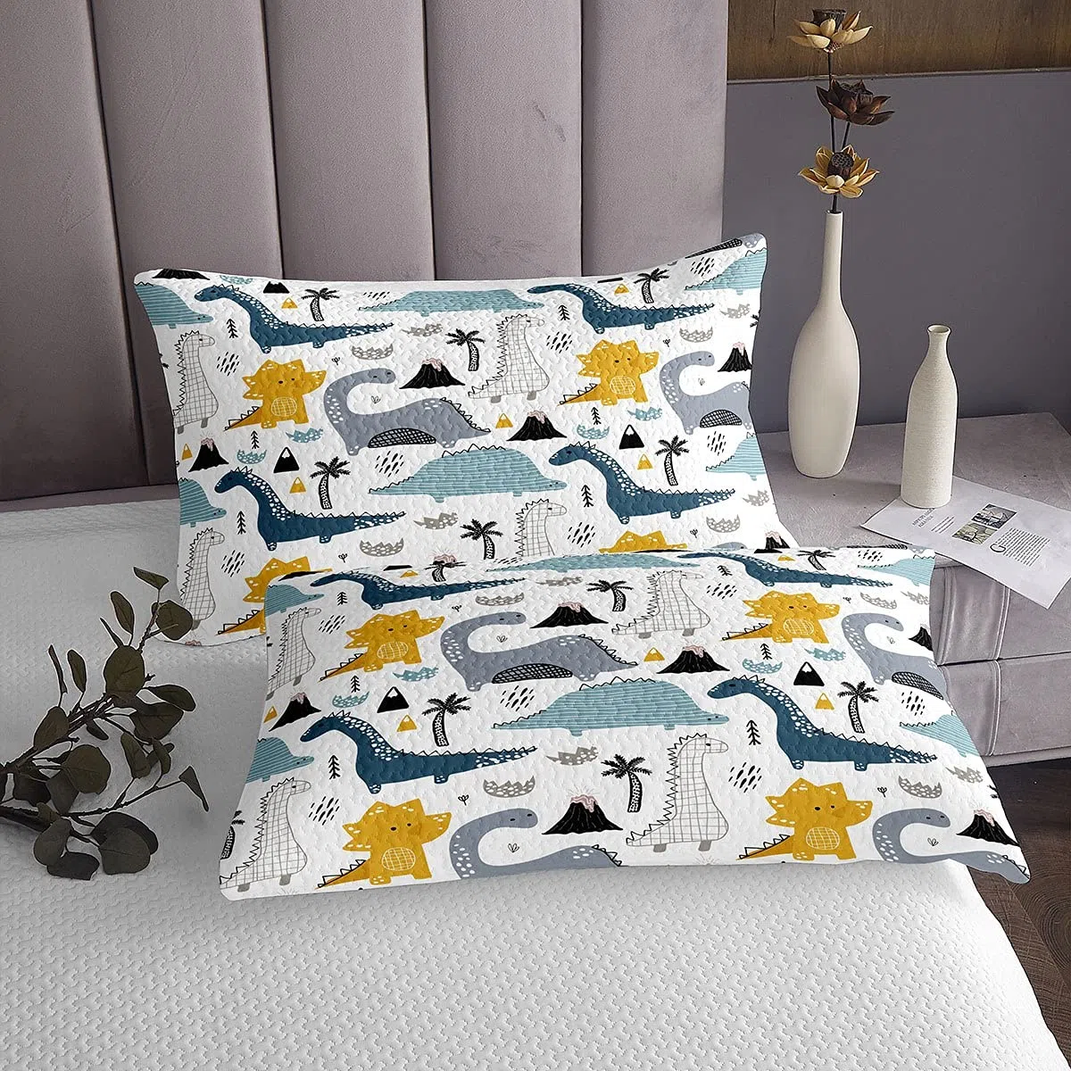 Set di lenzuola con dinosauro, set di biancheria da letto con dinosauro, set di biancheria da letto per bambini, animali con angoli, motivo cartone animato, 3 pezzi,