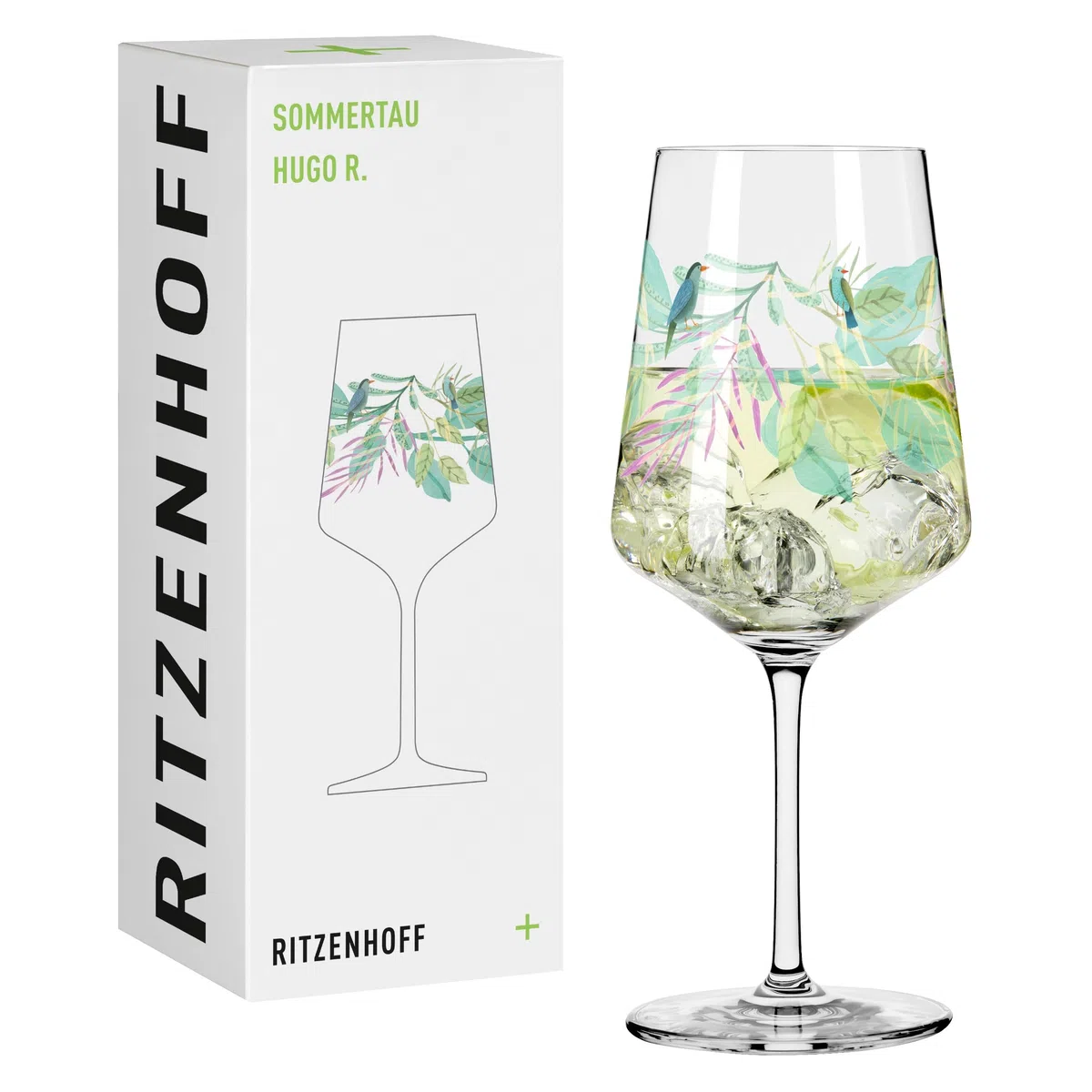 RITZENHOFF 2931017 Bicchiere da aperitivo 500 ml - Set di 2 - Serie Summer Dew - per spritz, spritzer - Motivo foglie - Made in Germany