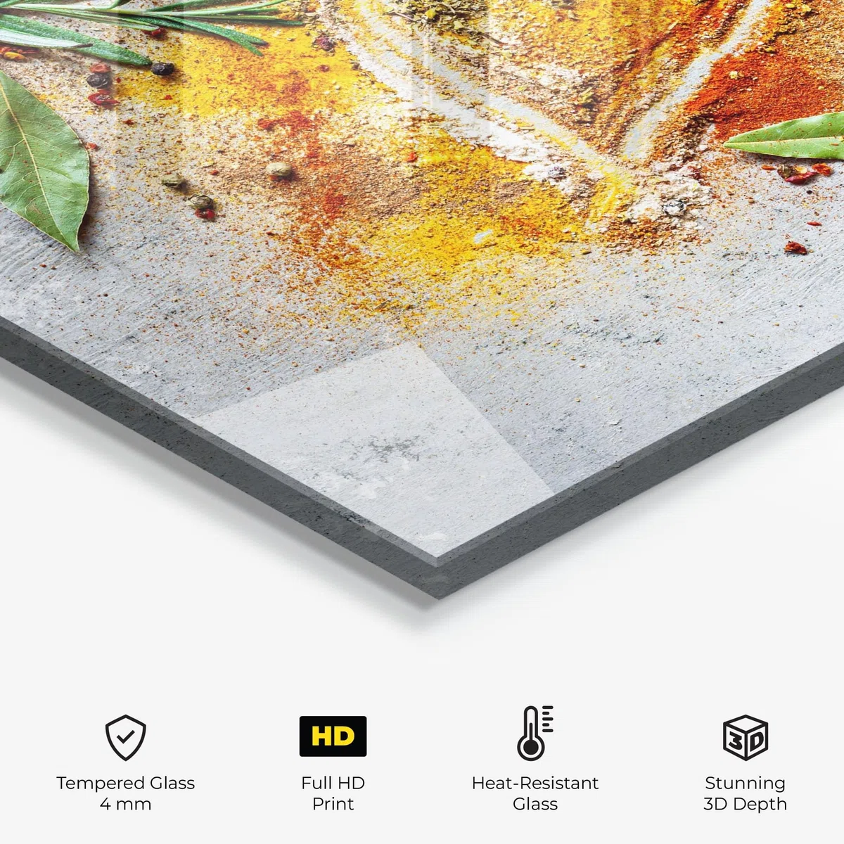 ARTHUB® Paraschizzi Cucina in Vetro temperato 60x60 cm, Heart Spice Powders | Protezione Contro Gli Schizzi, Protezione murale per fornelli, Vetro temperato, Alimenti, Spezie