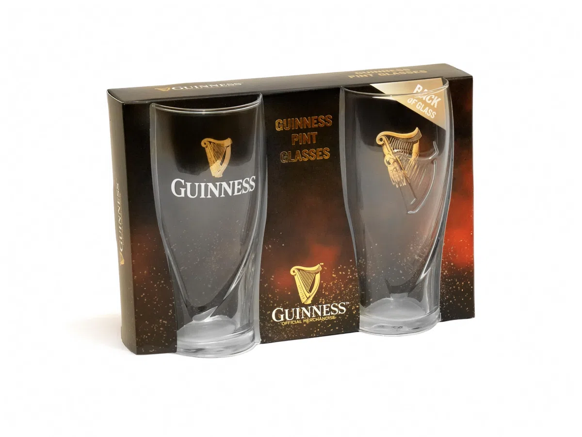 Guinness – Set di 2 bicchieri, decorazione: arpa