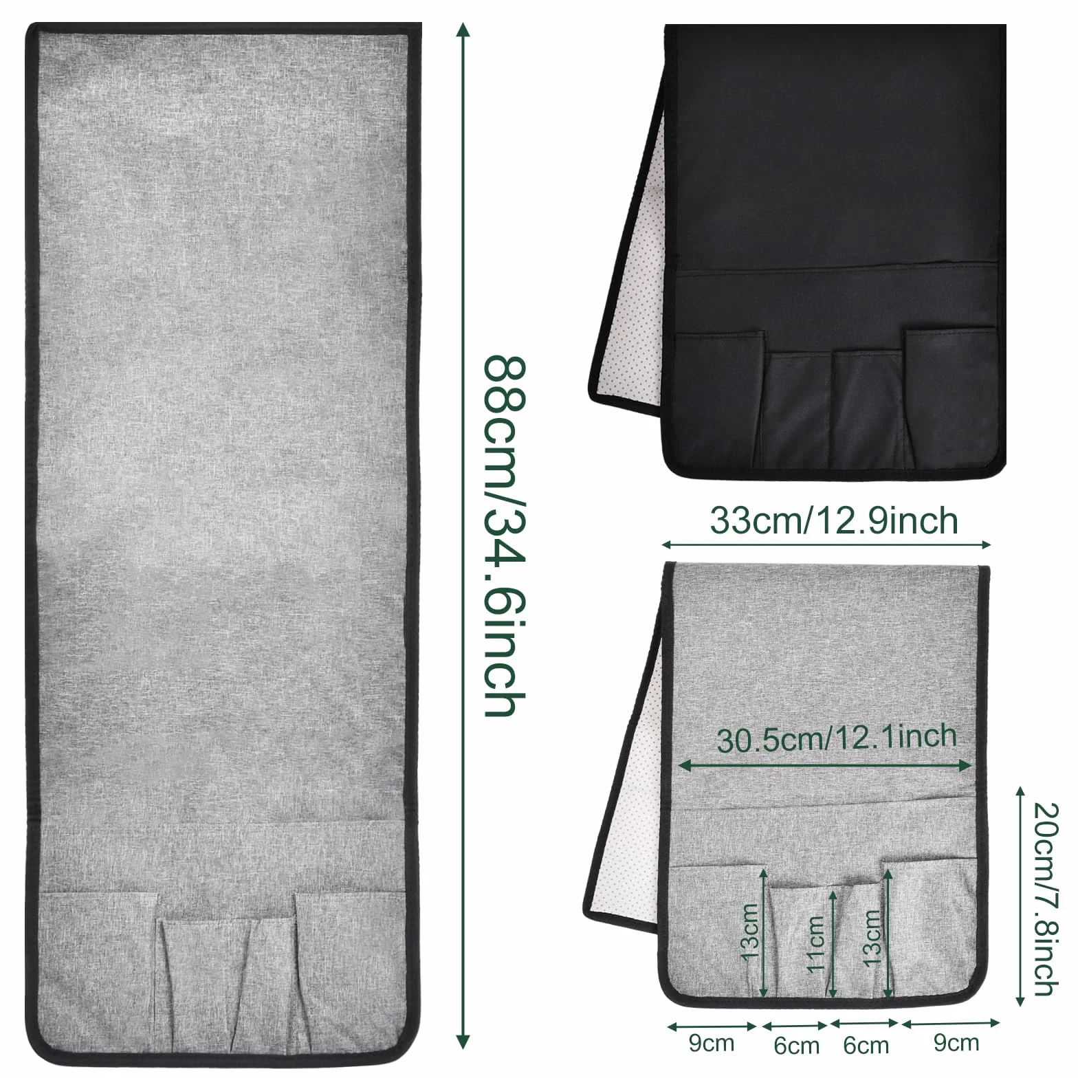volumoon Organizer per Bracciolo Divano, Antiscivolo Organizzatore di Braccioli per Poltrona, Portaoggetti da Appendere per Letto o Divano, per ipad, Tavoletta, Riviste, Cellulare, Occhiali (Grigio)
