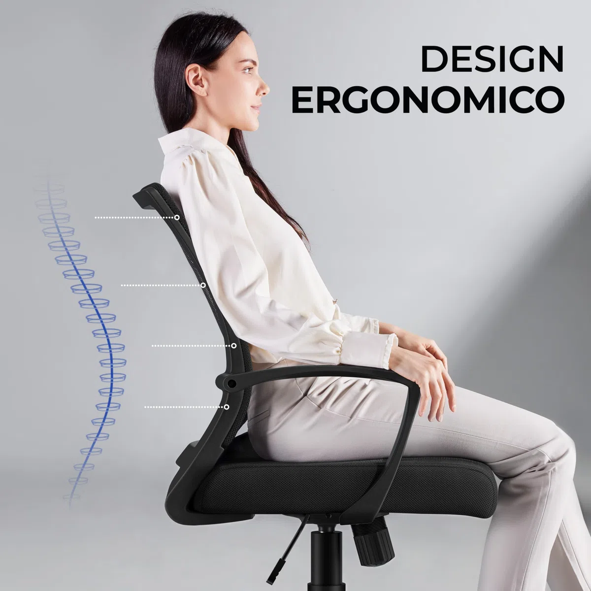 Yaheetech Sedia da Ufficio Scrivania Ergonomica Lombare in Rete Traspirante Reclinabile Altezza Regolabile Girevole con Braccioli e Ruote Portata 136 kg Nera