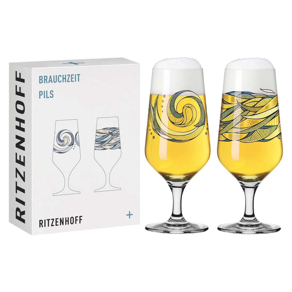 Ritzenhoff 3471002 Bicchiere da birra 300 ml - Set di 2 - Serie Brauchzeit, motivo n. 2 - Acqua, multicolore - Made in Germany