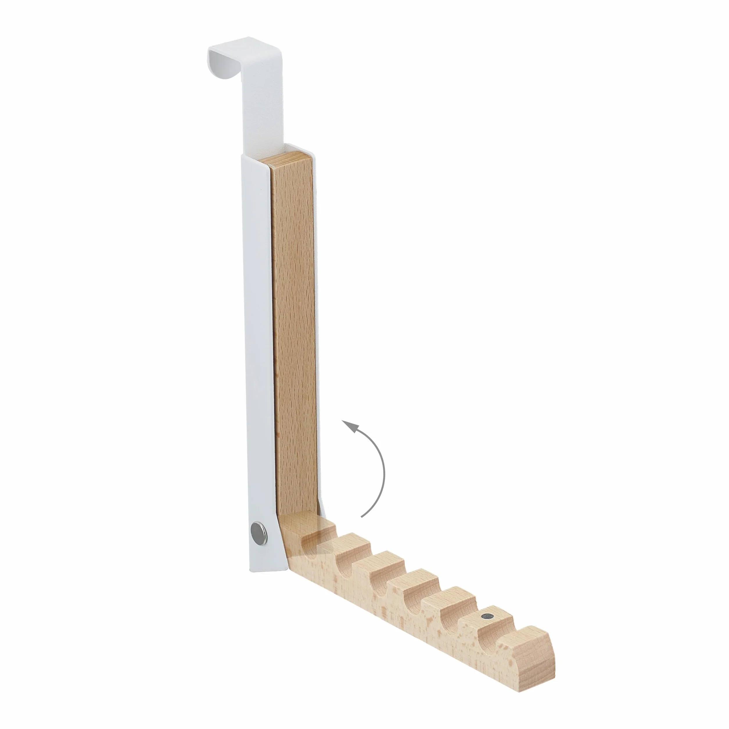 Relaxdays Ganci da Porta Appendiabiti, Set da 2 Appendini Pieghevoli per 6 Grucce Appendi Abiti, Ferro e Legno, Bianco