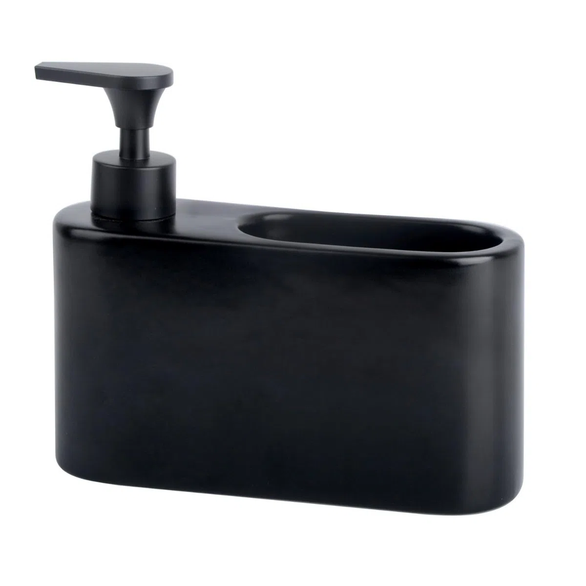 Dispenser sapone cucina | Porta sapone cucina e porta spugna ceramica | Dispenser detersivo piatti | Organizzatore per lavello da cucina compatto. 18x6x15.8 cm. Colore: Nero