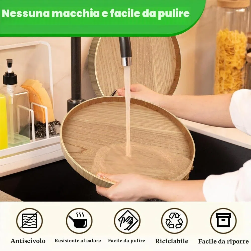 Vassoio Rotondo in Legno da 30cm - Piatto da Portata Tondo e Decorativo per Tè, Caffè, Frutta e Cibo