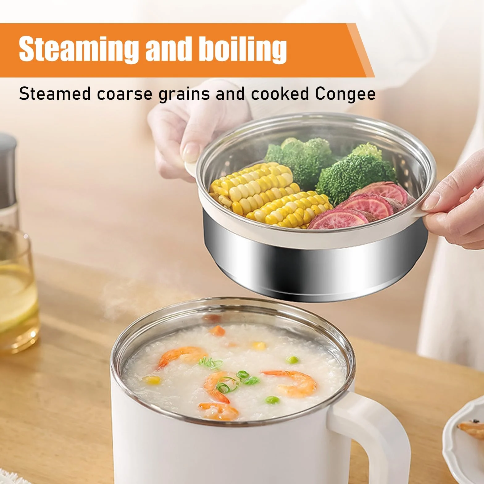 SUNOYA Un Set Mini Pentola Elettrica, 1.7l Portatile Pentola Elettrica, 300 W/600 W Hot Pot Ramen Cooker Con Vaporiera, Pentola Calda Elettrica Antiaderente, Per Riscaldamento Rapido In Viaggio
