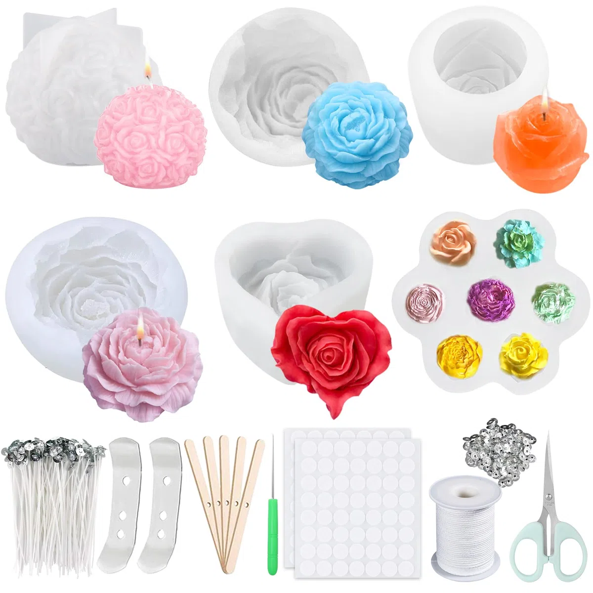 UCAMP Stampi Per Candele In Silicone,6 Pezzi Stampi Per Candele Fai Da Te,Stampo In Silicone A Forma Di Fiore,Stampo Per Candele Fai Da Te Per Artigianato,Candela Profumata,Sapone