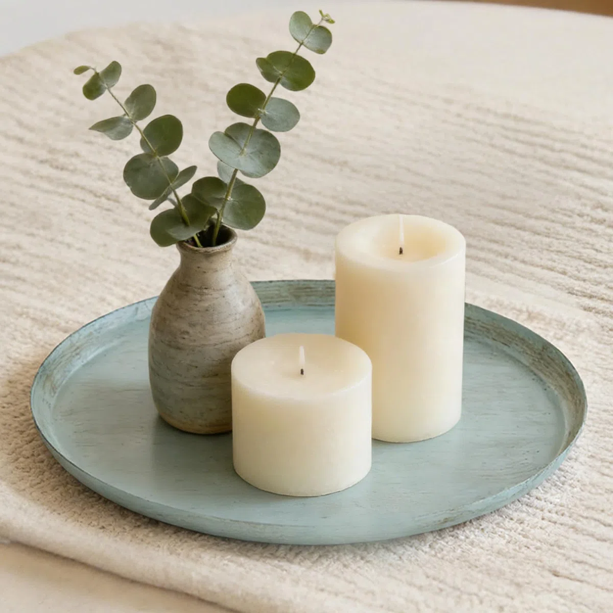 Sziqiqi Vassoio Decorativo Verde Rotondo: Vassoio per Candele in Metallo Vintage per Decorazione Tavolino - Centrotavola Verde Salvia Display Rustico per Soggiorno Piano Cucina Bagno