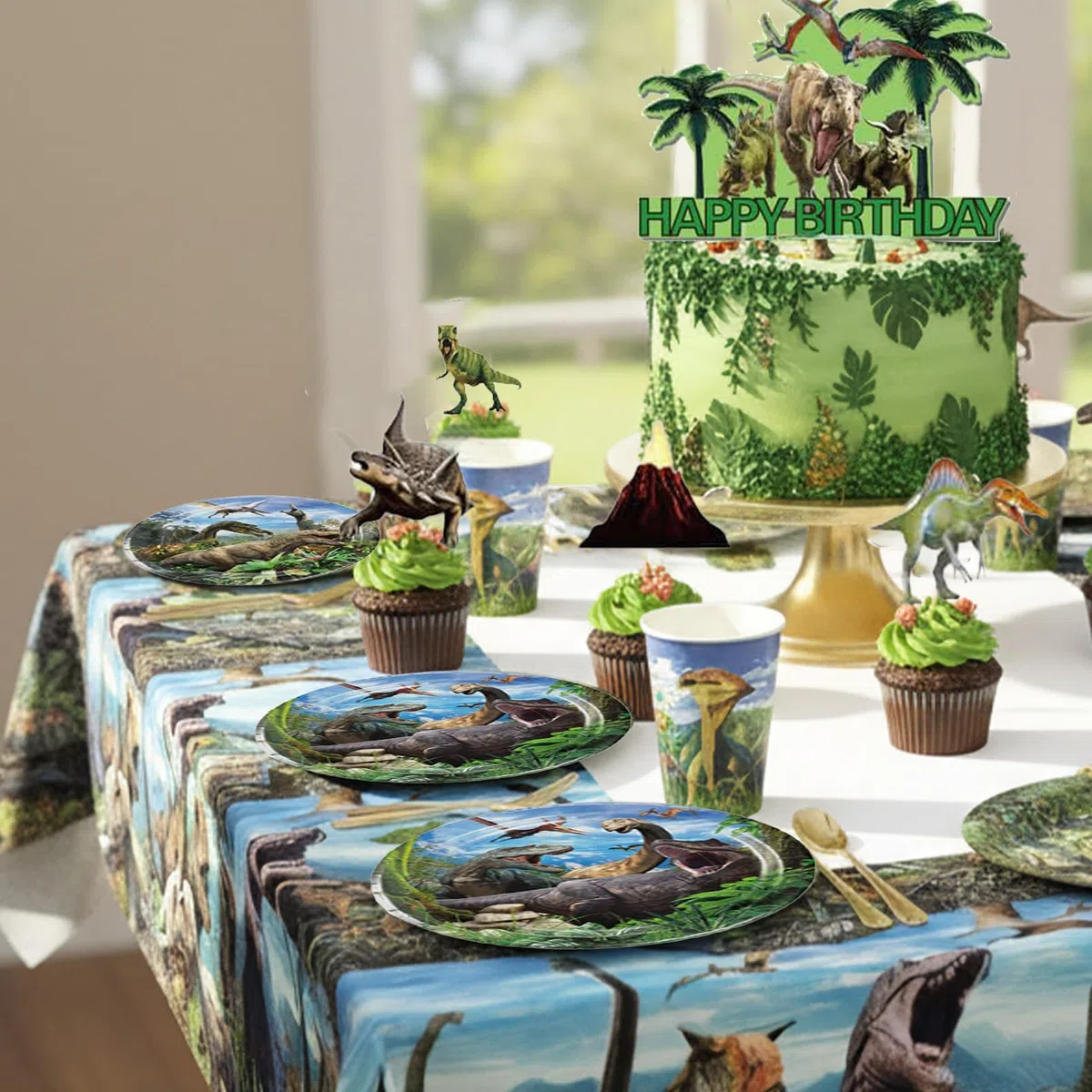 Decorazione Compleanno Dinosauri,83 Pcs Stoviglie Feste Compleanno Dinosauri, Stoviglie Per Feste,Striscione, Tovaglia.