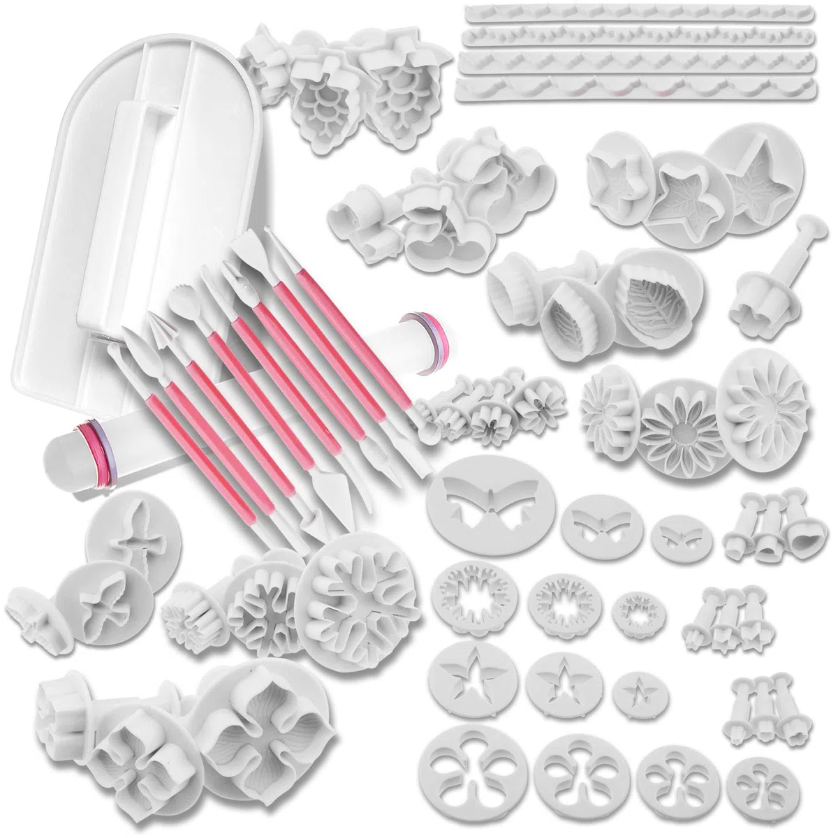MoNiRo, set di 68 stampini per fondente, grandi – Stampi per biscotti da pasticceria – Strumento per modellare torte – Accessori per il retro e fondente – Stampini per fondente e fiori