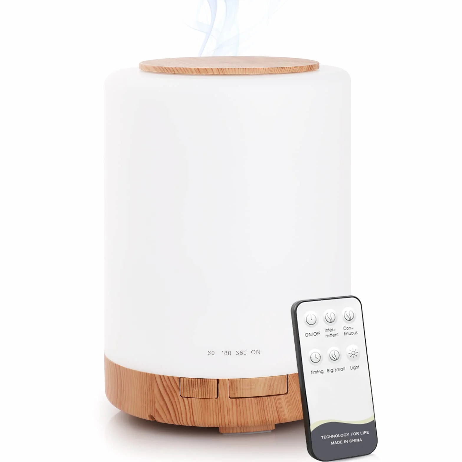 WD&CD Diffusore di Aromi, 300ml Umidificatore Ultrasuoni con Telecomando/7 LED Colori/Spegnimento Automatico, Diffusore di Oli Essenziali per Spa,Yoga,Camera da Letto - Venatura del Legno Chiaro