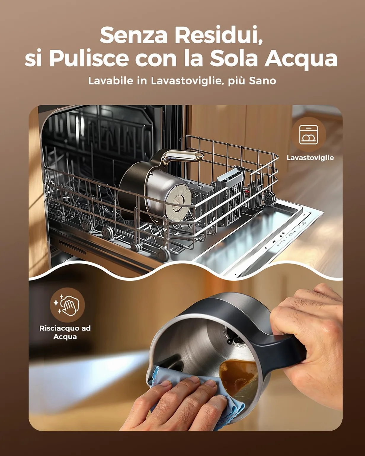 Montalatte Elettrico 8 in 1, Cappuccinatore con Tazza Rimovibile Lavabile in Lavastoviglie, Schiumalatte per Cappuccino, Latte Macchiato, Cioccolata e Latte Vegetale, 400 ml