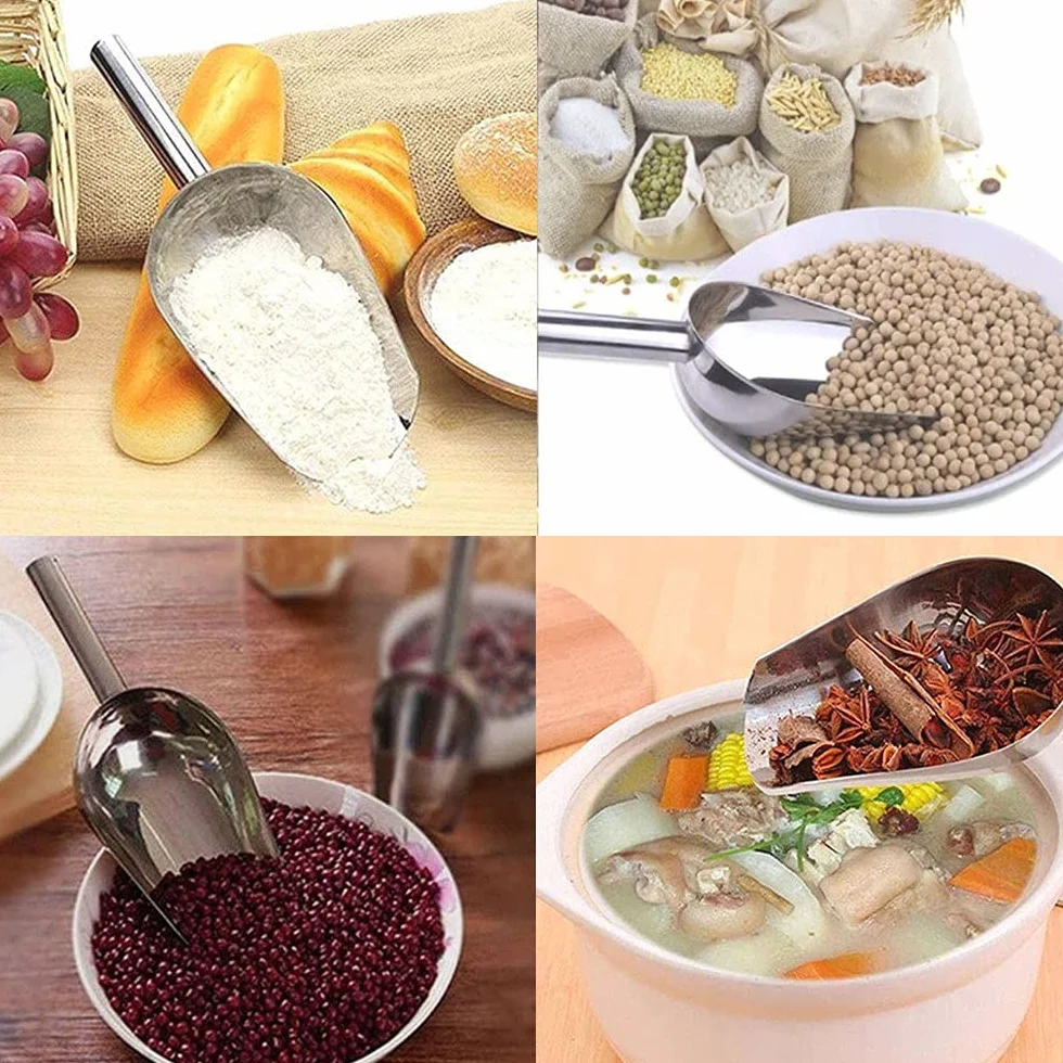 4Pcs Pala Ghiaccio in Acciaio Inossidabile, Paletta per Farina, Paletta per Alimenti, Cucchiaio Pratico da Cucina/Bar/Giardino/Supermercato, per Farina, Ghiaccio, Cibo, Fagioli