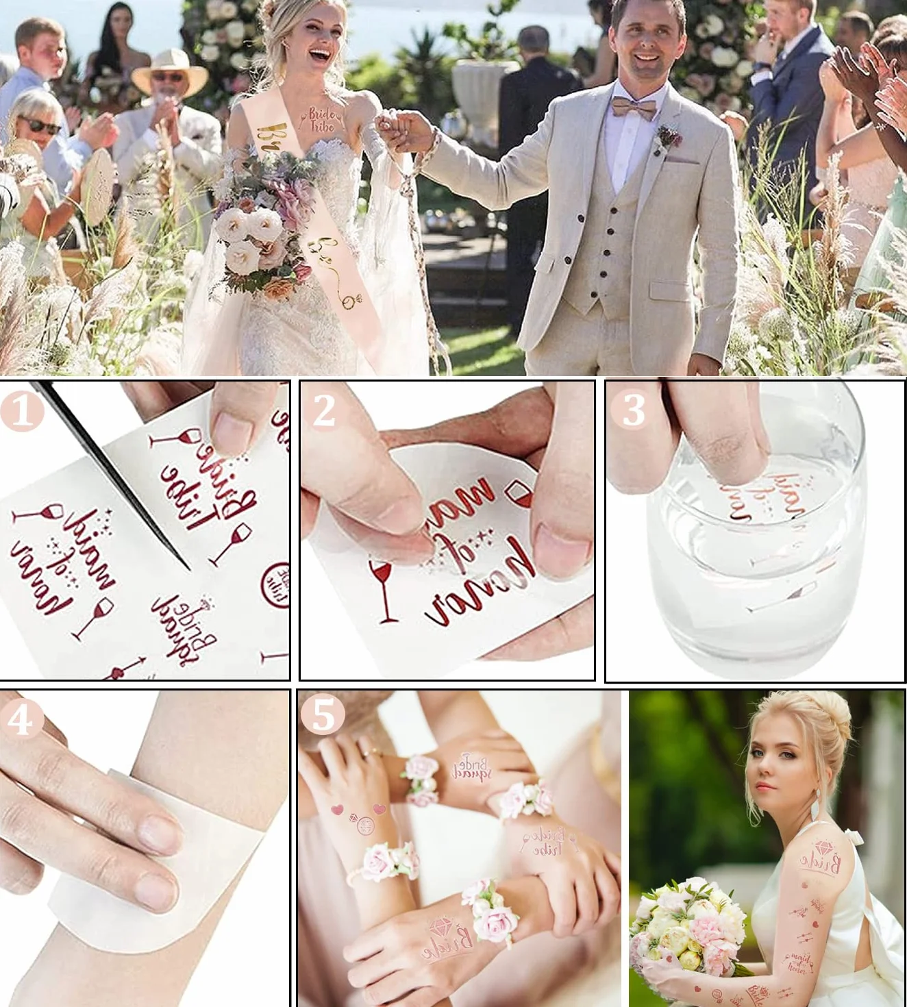 16PCS Gadget Sposa to Be Kit Accessori Velo Sposa Decorazione per la notte delle ragazze, 10 Team Sposa Bracciali, 1 Sposa to Be Bracciali, Velo, Spille, Tatuaggi, Cerchietto Tiara