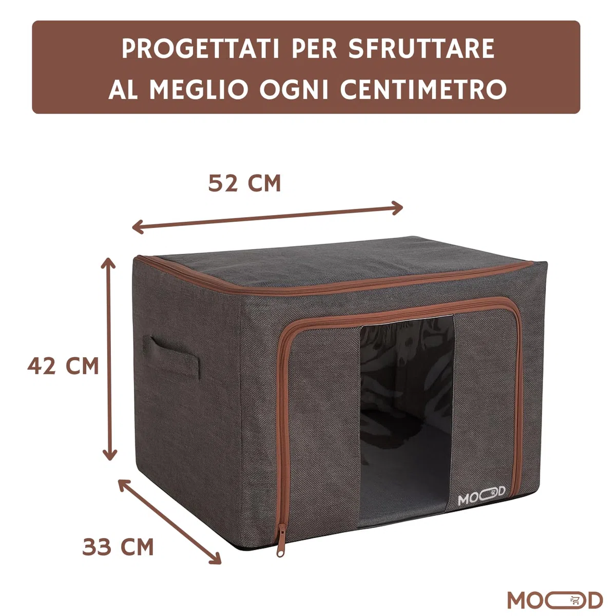 Generico Set 2 scatole per armadio rigide 52x42x33 cm, 132L totali - Tessuto impermeabile e resistente all'umidità, Organizer armadio impilabili con maniglie in acciaio e finestra trasparente