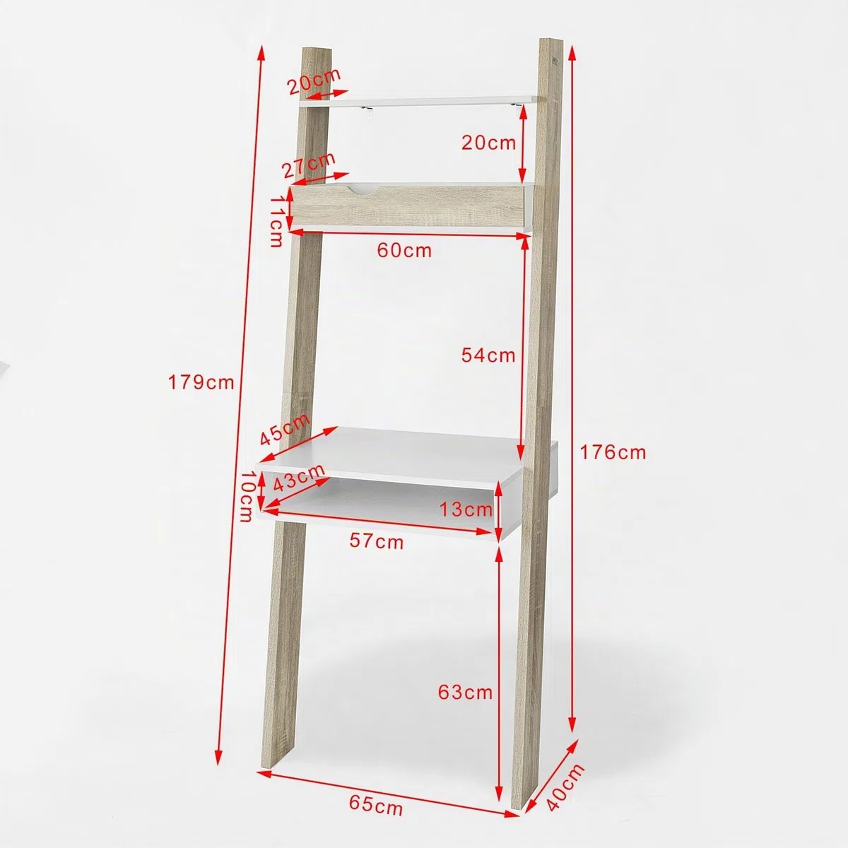 SoBuy FRG111-WN-Libreria da parete con ripiani, dimensioni ca. 65x176x40 cm, Bianco/Naturale
