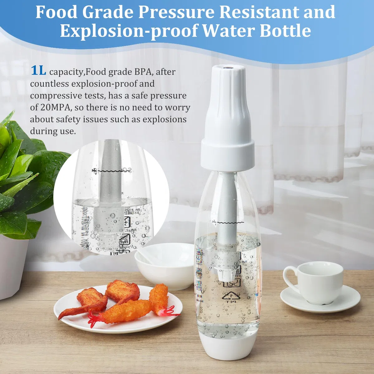 Soda Maker, Sifone per Soda 1L, Soda Siphon Bottle Portatile, Macchina per Bevande Gassate Riutilizzabile, Produttore di Bevande Analcoliche in PET per Succhi di Frutta Fatti in Casa, Mojito, Cocktail