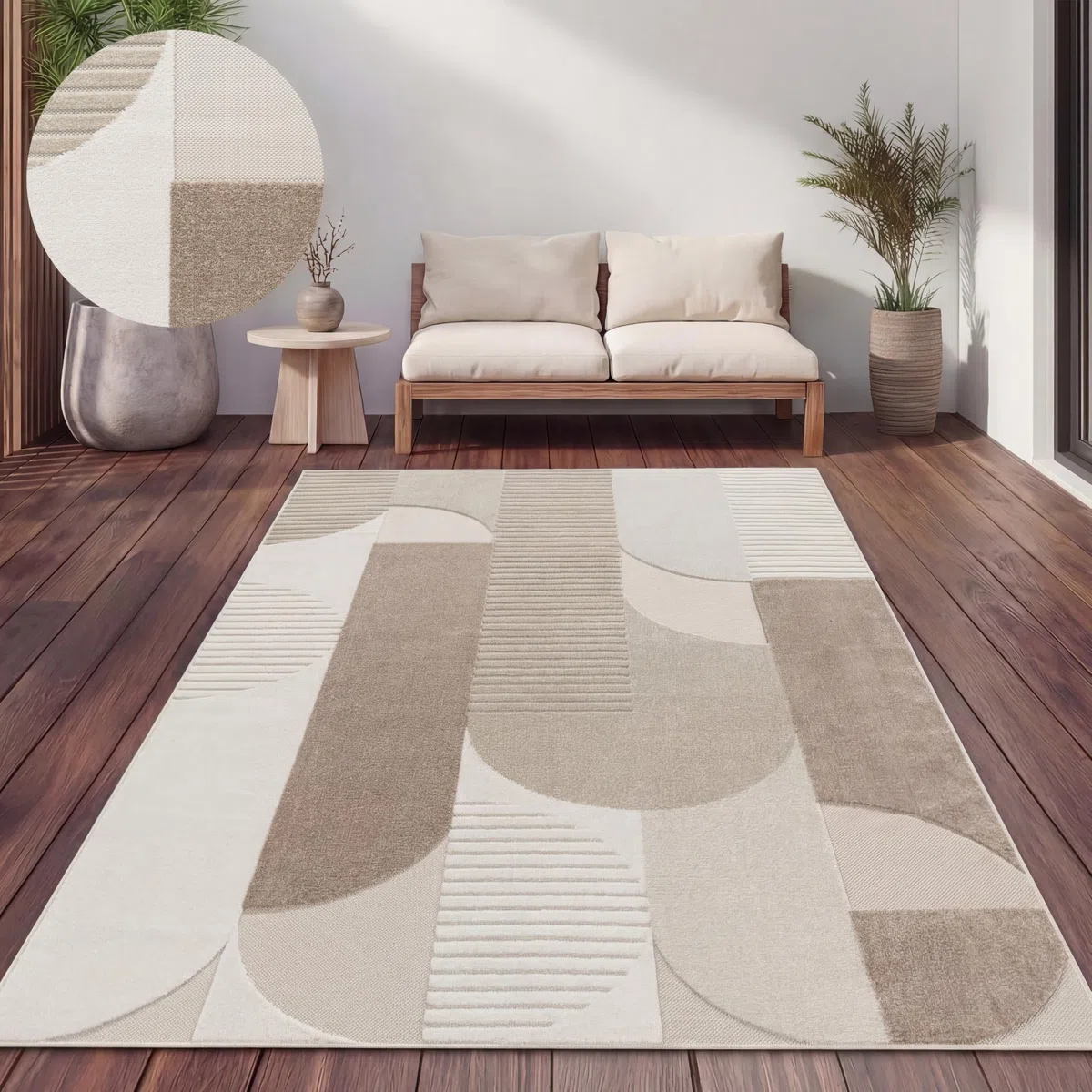 Paco Home Tappeto Cucina Da Esterno Salotto Moderno Balcone Terrazo Motivo Scandinavo Motivo Boho Monocolore, Dimensione:160x220 cm, Colore:Beige 2