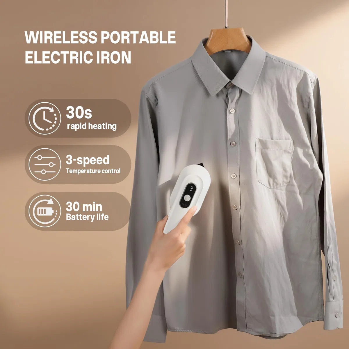 auvstar Ferro da Stiro Senza Fili da Viaggio con Batteria 4000mAh,Mini Ferro da Stiro Portatile con 3 Livelli di Temperatura,Ricaricabile USB-C,Leggero per Viaggi d'Affari,Camper & Casa