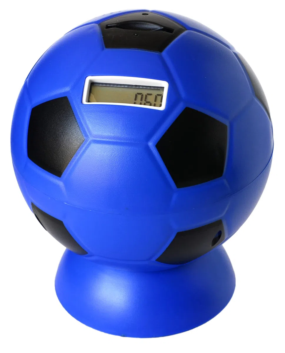 Salvadanaio dei Tifosi a Forma di Pallone Nero Azzurro inter con Contamonete Digitale (17,5x15)