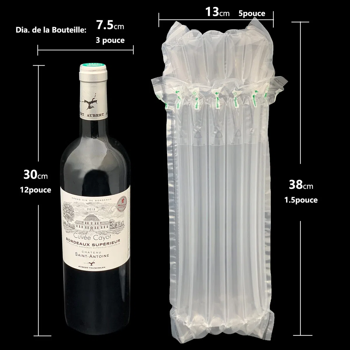 50x Sacchetti Protettivi per Bottiglie di Vino (con Pompa) - Imballaggio Gonfiabile Pluriball Riutilizzabile - Custodia Buste Aria per Trasporto Bottiglie, Olio, Cosmetici e Oggetti Fragili