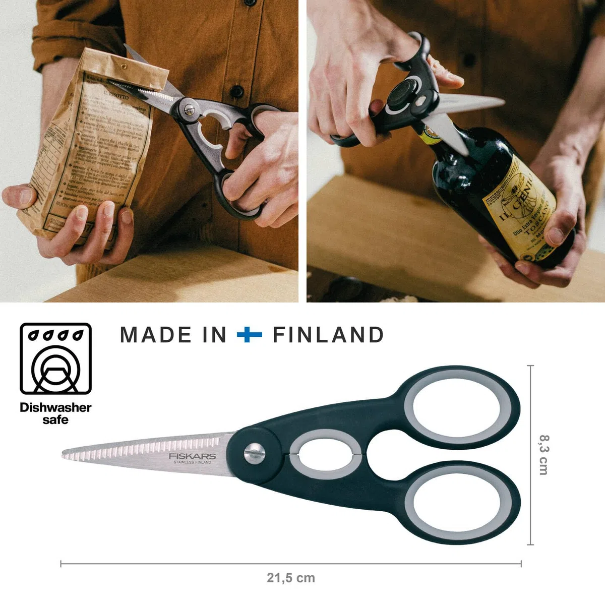 Fiskars Forbici da Cucina, Acciaio, Nero/Grigio, 1.7 x 8.8 x 21.5 cm, 1003034