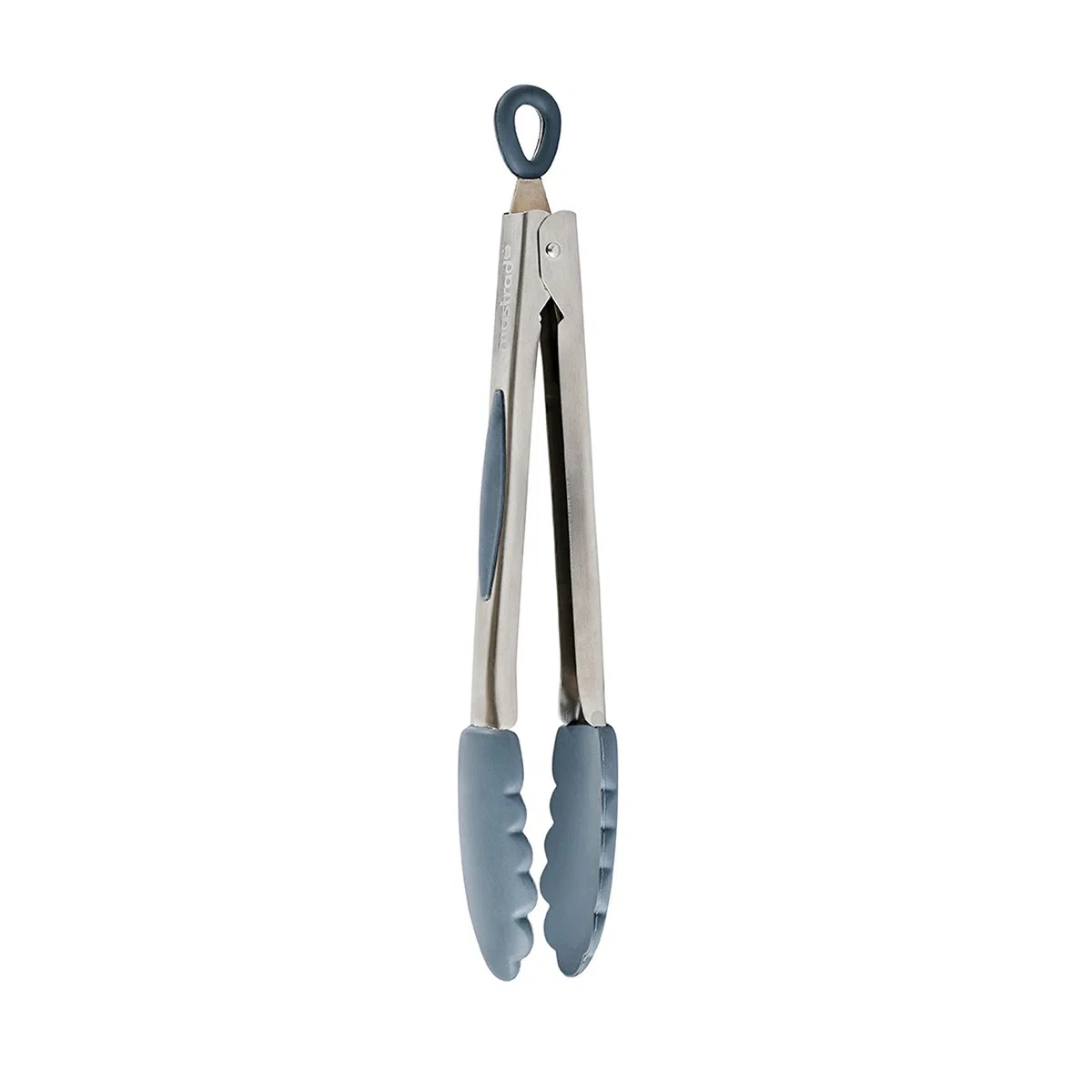 MASTRAD F16814 - Pinza multiuso da cucina con piedini antiscivolo e manico in acciaio inox, punte in silicone, non graffiano le casseruole, gancio di sospensione, colore: grigio