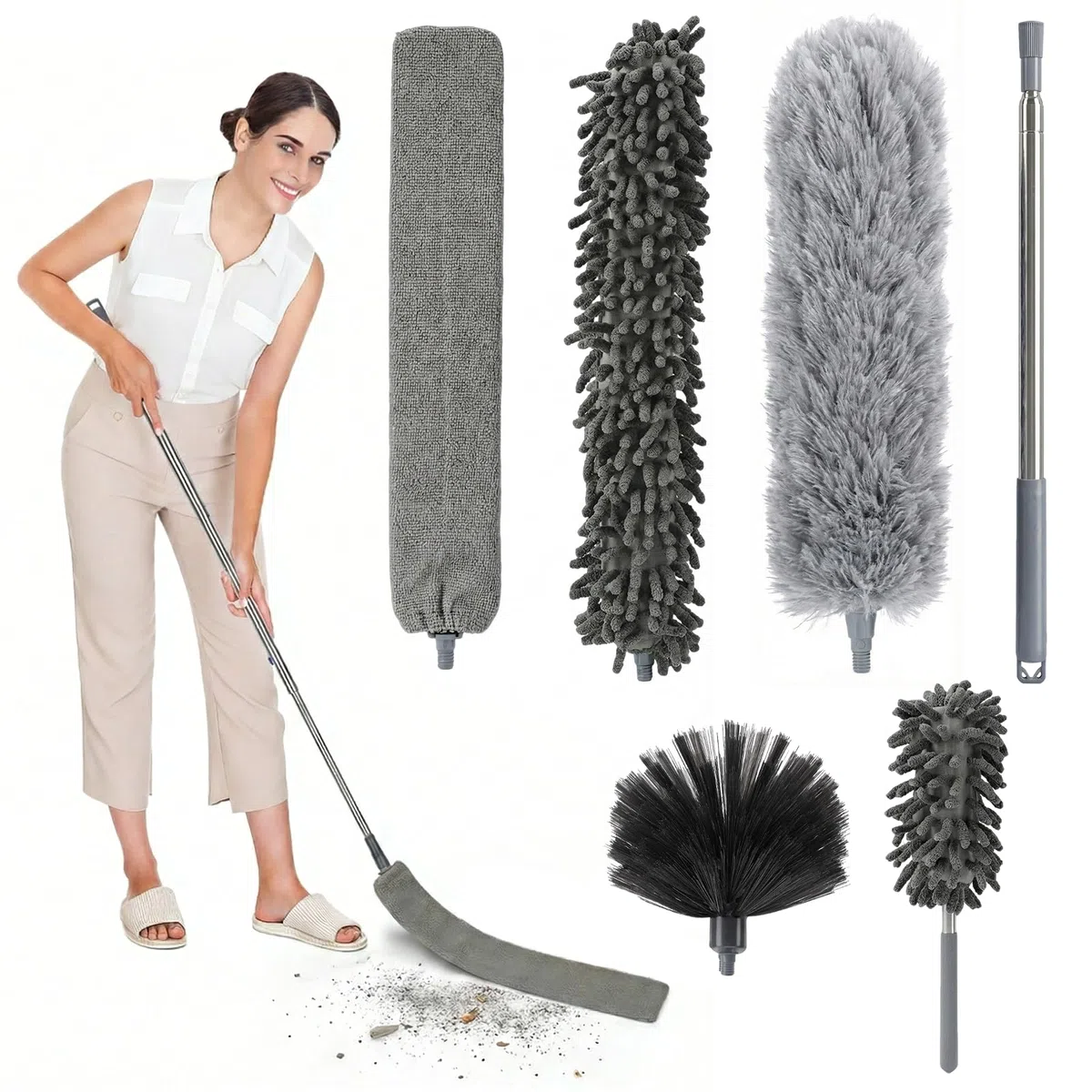 Carehabi Spolverino Telescopico Spolverino per Polvere Togli Ragnatele Allungabile 41-210 cm Spolverino Microfibra Lavabile per Soffitto Fessure Tetti Ragnatela