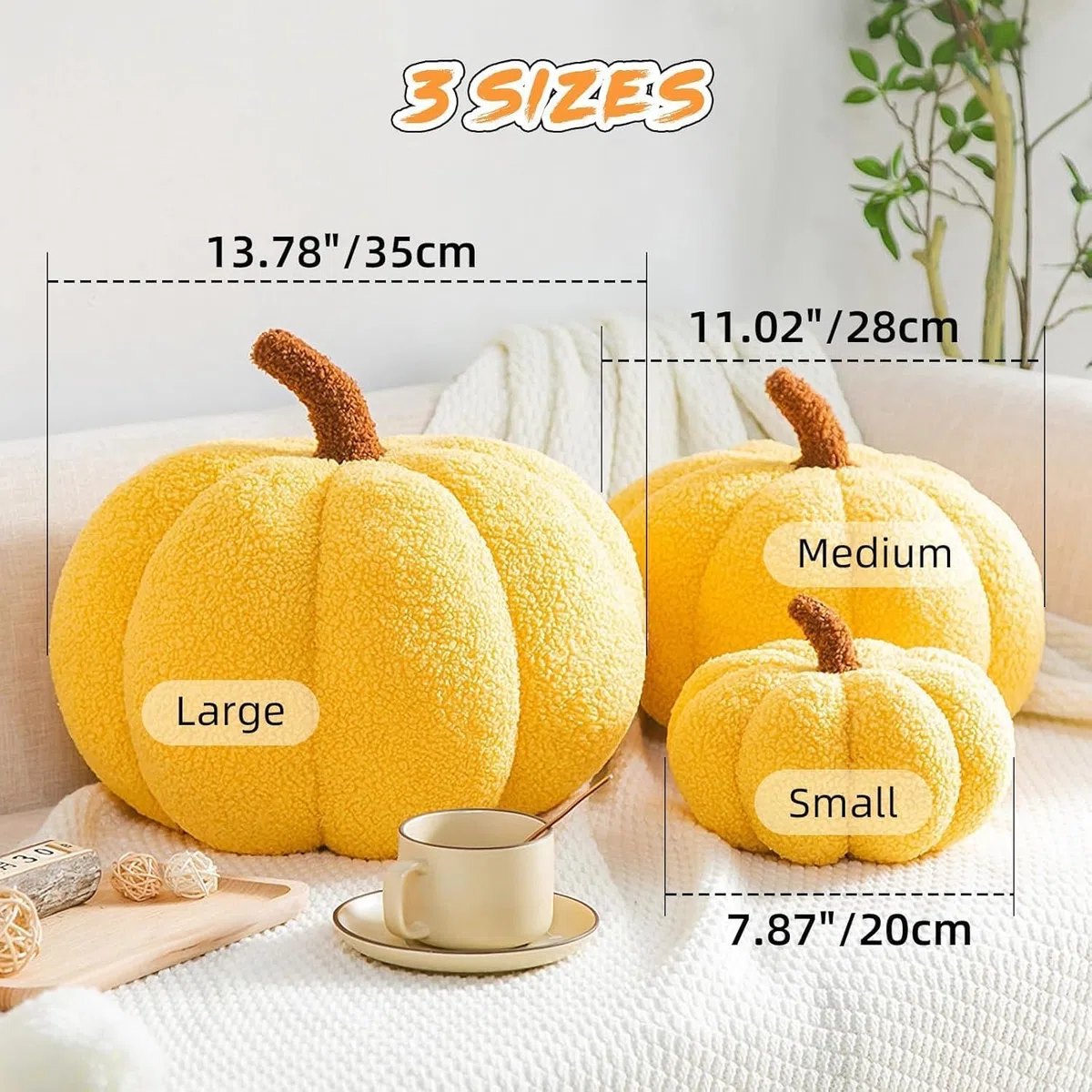 Cuscino Halloween Zucca, Cuscino Decorativo 3D a Forma di Zucca, Decorazione Divano Autunnale, Pumpkin Cushion per Ringraziamento Halloween Auto Casa (Orange,13.78in/35cm)