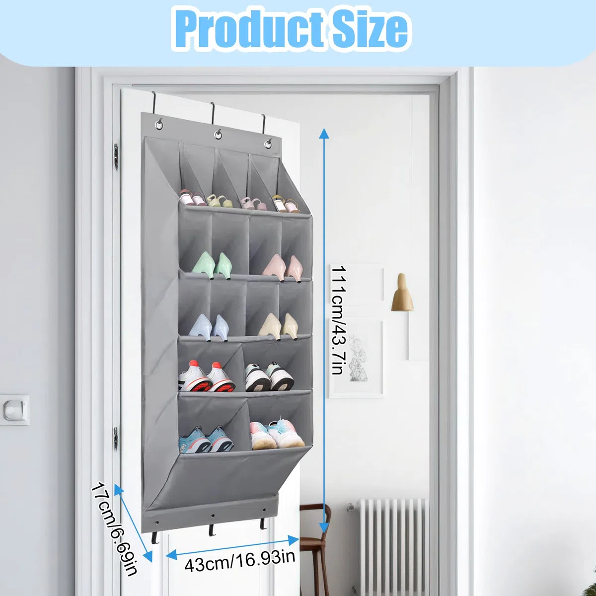 1 confezione organizer per scarpe da appendere sopra la porta scarpiera con 16 tasche portascarpe per armadio e dormitorio, organizer per scarpe (grigio)