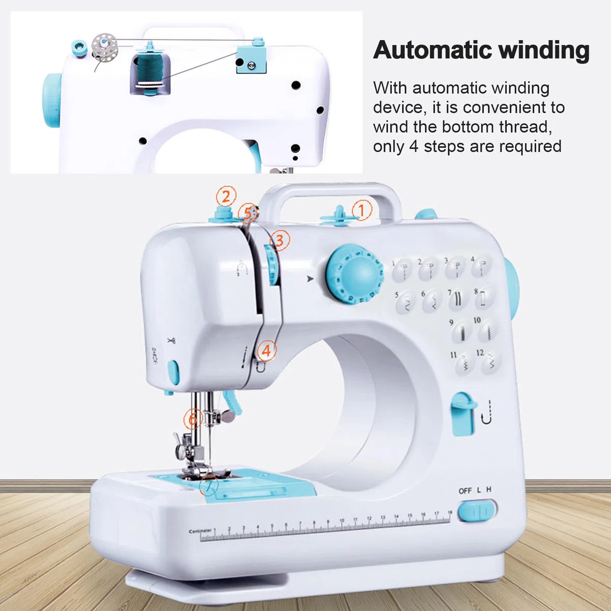505 Macchina da Cucire Elettrica Portatile con 12 Punti Regolabili, Mini Macchina da Cucire per Principianti e Bambini, Cucitrice Portatile per Creativo, Professionale, Braccio Libero (Blu)