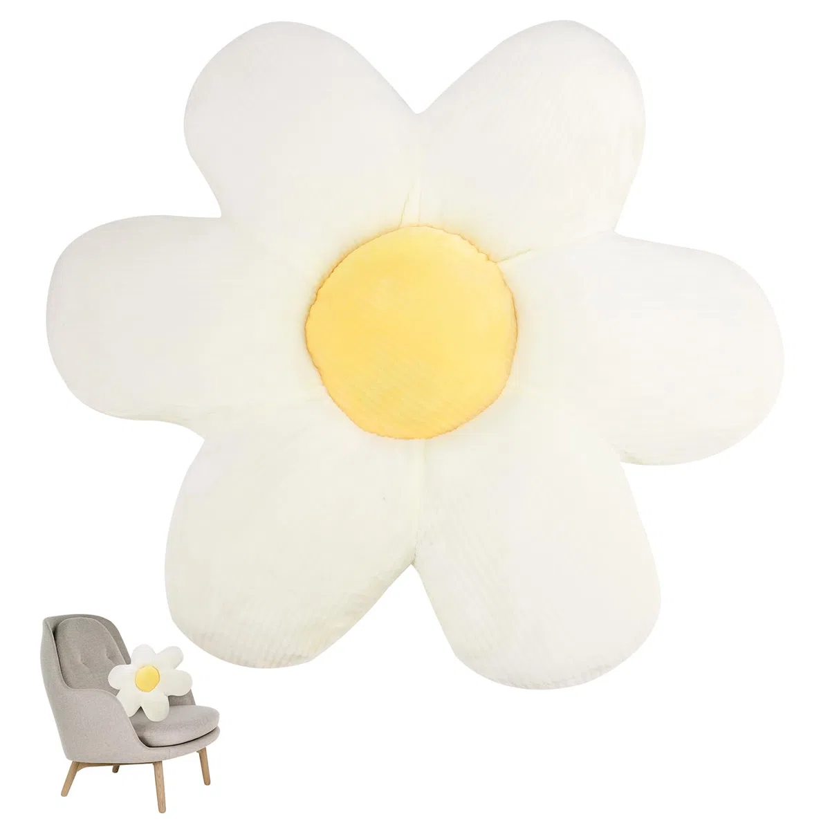 Cuscini di Fiori,Cuscini da Pavimento Fiore,Cuscino Decorativo Margherita per Cameretta Bambini per Camerette, divani, auto（bianco）
