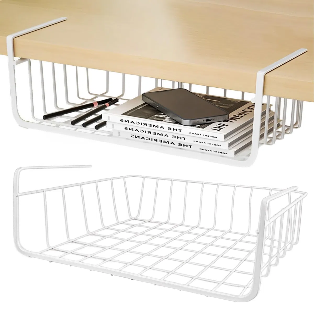 CYEER Cestino Appeso per Ordine, 30,5x21,5x11,5cm, Capacità 4,5kg, Metallo Anti-Ruggine, per Cucina, Bagno, Ufficio, Armadietti