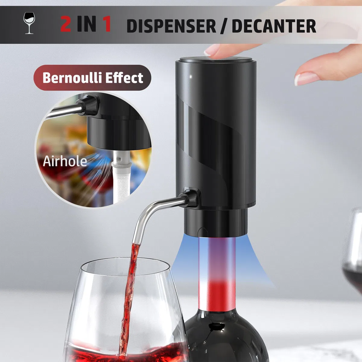 Aeratore e versatore elettrico per vino, Decanter per vino automatici intelligenti, Distributore di vino ricaricabile con cavo USB, I migliori regali per il vino