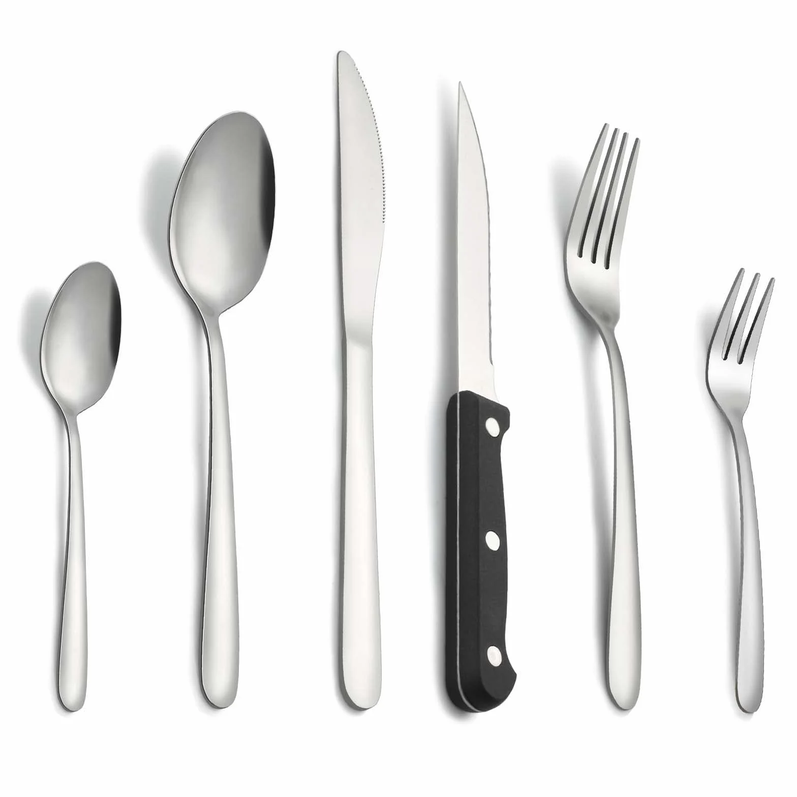 Pleafind posate da 36 pezzi, posate acciaio inox 6 persone per uso alimentare, set posate in argento con coltello, cucchiaio, forchetta, coltello da bistecca, lavabili in lavastoviglie