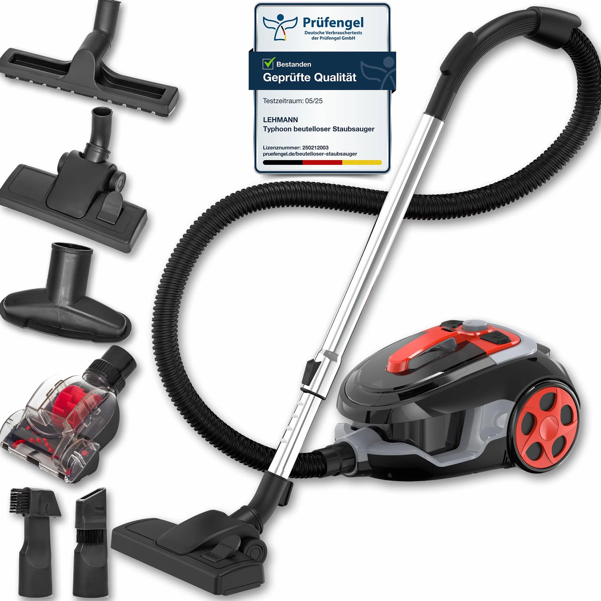 LEHMANN Typhoon aspirapolvere senza sacchetto 4000 Watt | aspirapolvere a ciclone senza sacchetto con set di accessori | filtro HEPA, turbo spazzola, contenitore per la polvere 2,5L