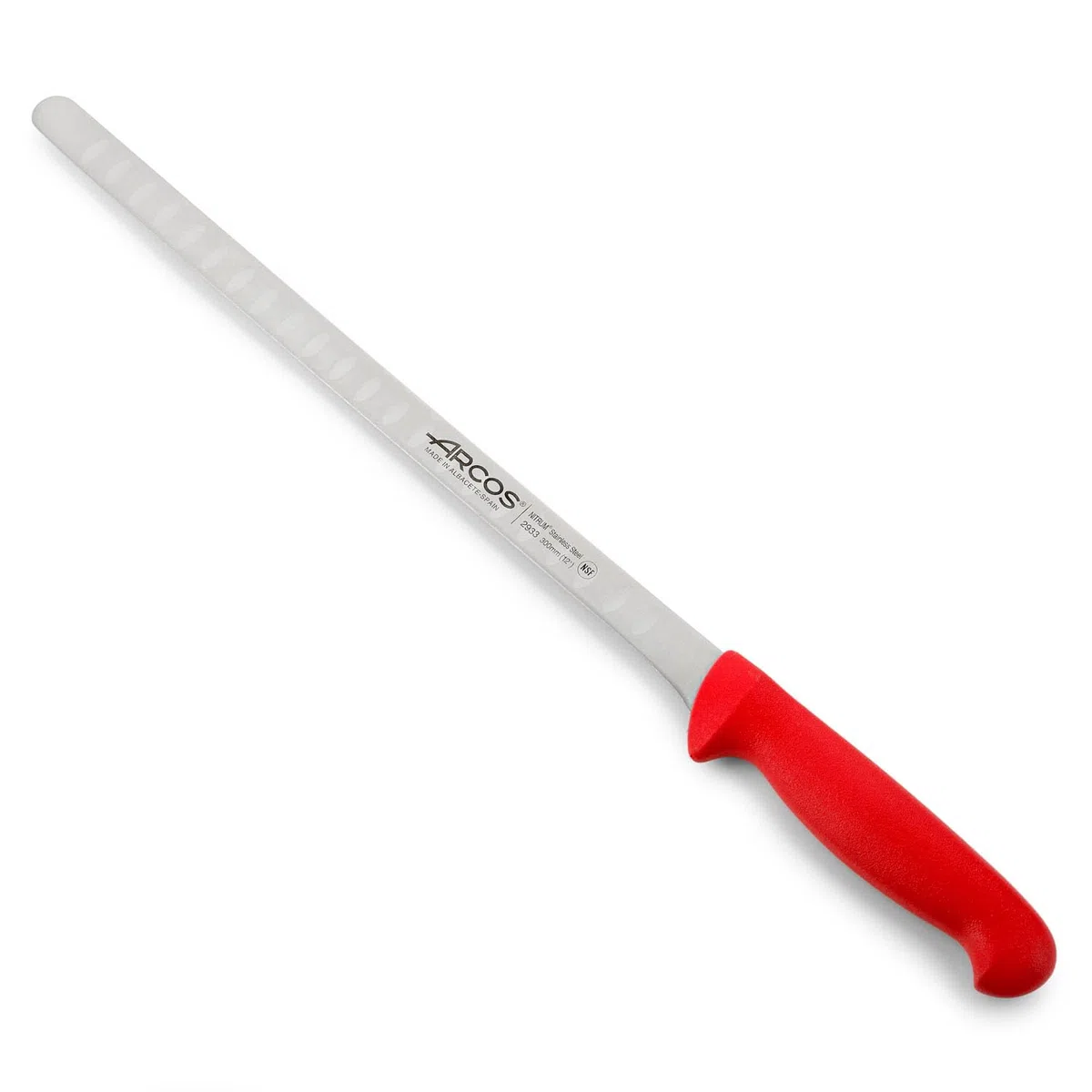 Arcos Coltello per Salmone e Pesce in Acciaio Inossidabile con Lama da 300 mm – Manico Ergonomico in Polipropilene, Serie 2900 – Colore Rosso