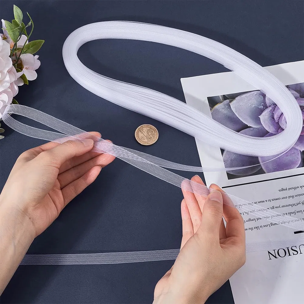 GORGECRAFT 100 Iarda 2 Rotoli Treccia Bianca Rigida 10mm di Larghezza Nastro In Crine di Crinolina In Poliestere Duro per Disossare Cucito Abiti Da Sposa Abiti Gonna Cappelli Accessori Confezioni