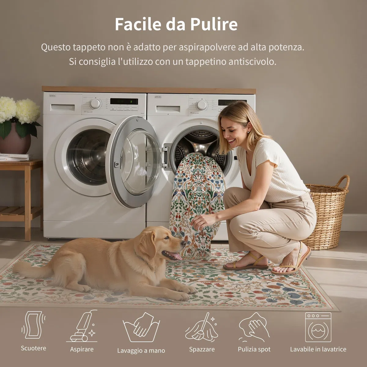 PureCozy Tappeto Corridoio 60x240cm Floreale Pelo Corto Antiscivolo Morbido Retro Lavabile Tappeti per Cucina Corridoio Piedi Del Letto Camera Da Letto Salotto Beige Rug